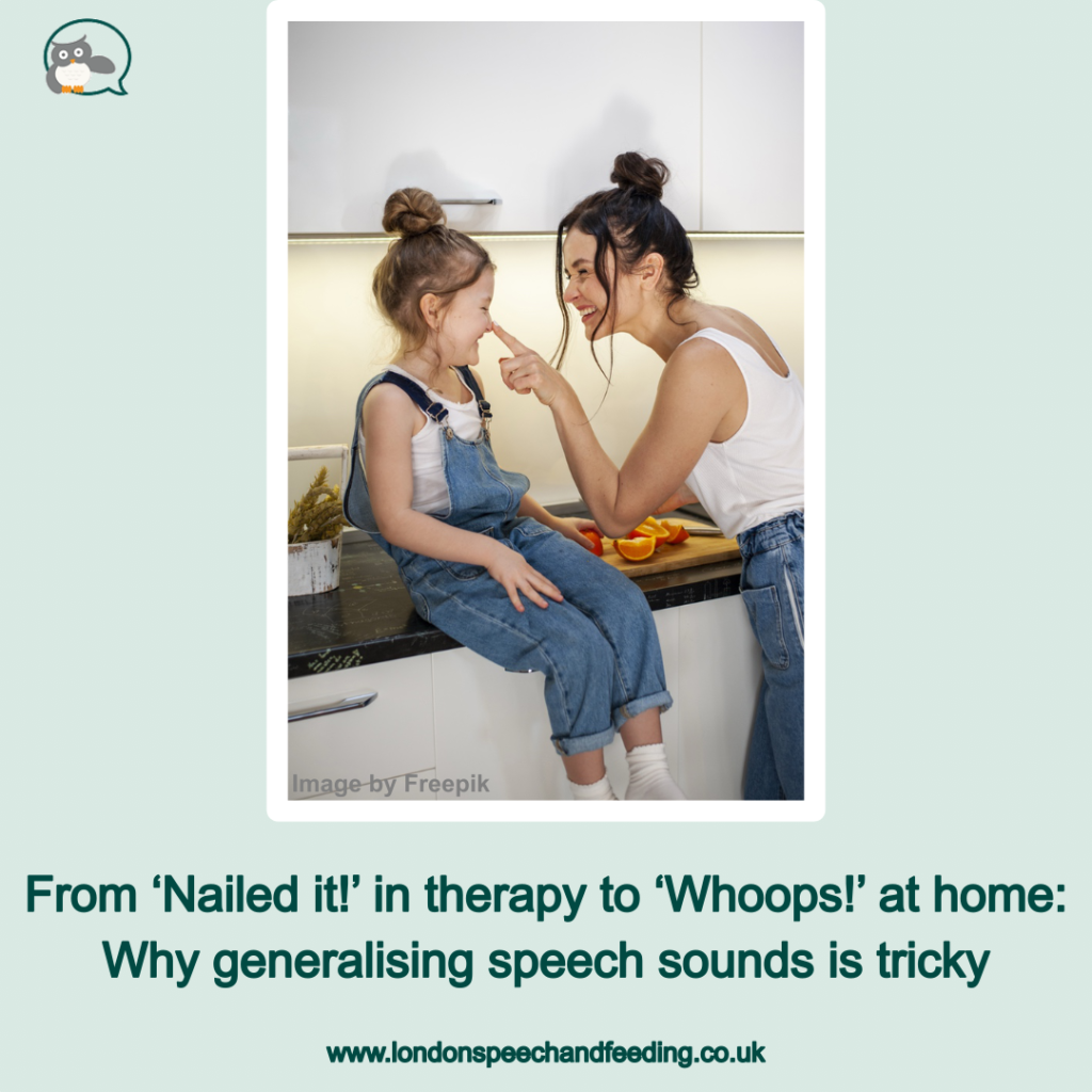 From ‘Nailed it!’ in therapy to ‘Whoops!’ at home: Why generalising speech sounds is tricky